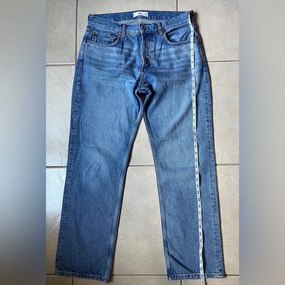 MNG Mango Jeans Womens Size 8 Mid Wash Distressed Straight Button Fly Denim - Picture 8 of 12